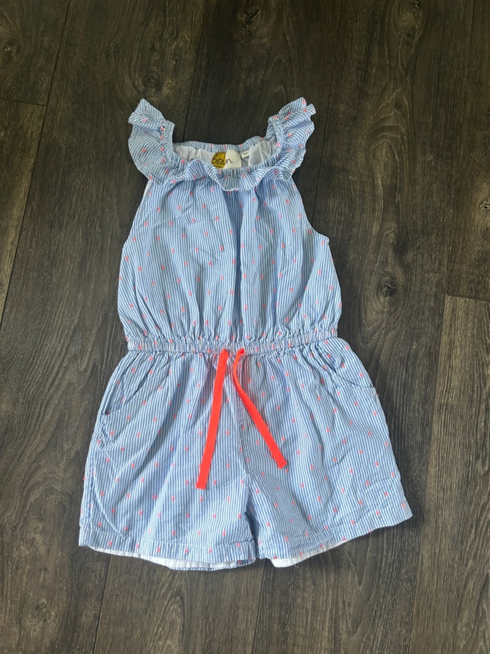 Boden Light Blue & Coral Drawstring Girls Romper